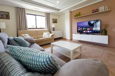 a living room with a couch and a tv at Pine Sun Park Т1 apartment Falesia beach in Olhos de Água