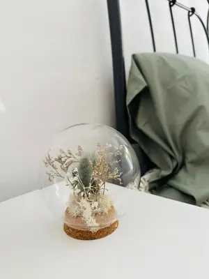 a glass dome with a cactus in it on a table at Casa di Campara Villa Faro in Faro