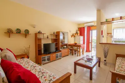 a living room with a couch and a tv at Apartamento Turistico Silva in Albufeira