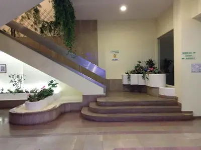 a staircase in a building with potted plants at Casa Vila Magna T1 in Albufeira