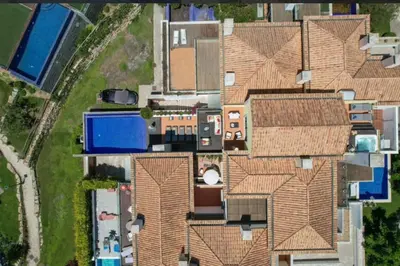an overhead view of a house with roofs at Vale do Lobo Algarve,Exclusive Private Pool Villa in Vale do Lobo