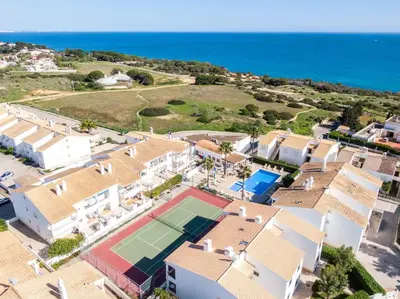 an aerial view of an island in the ocean at Apartment Marlena - complex great for families in Albufeira