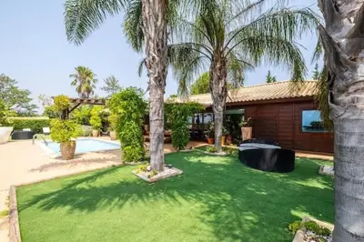 a yard with palm trees and a house at Villa Palm Retreat - Beautiful idyllic views in Boliqueime