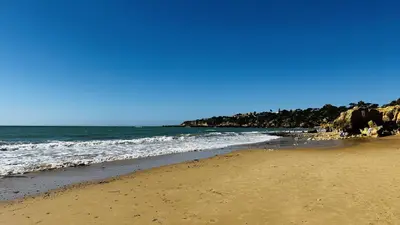 a sandy beach with the ocean on a sunny day at Bicos 7 by Check-in Portugal in Albufeira