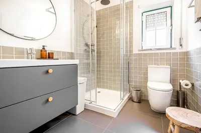 a bathroom with a sink toilet and a shower at BeGuest Falesia Beach & Garden in Albufeira