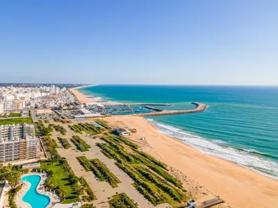 an aerial view of a beach and the ocean at Vilamoura Sea View in Vilamoura