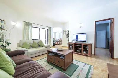 a living room with a couch and a tv at Villa Daffodil Golf in Vilamoura