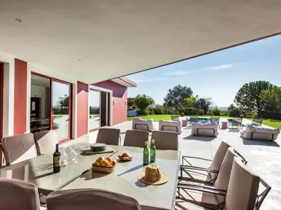 an overhead view of a backyard with a swimming pool at Villa Recanto Murta V6 VIP Properties by Interhome in Azinhal