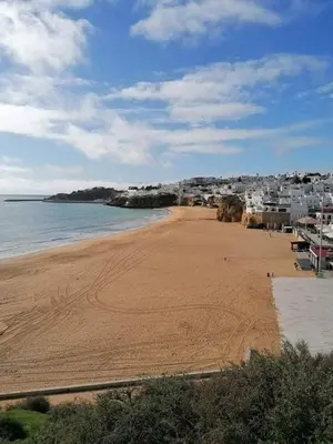 a view of a beach with buildings and the ocean at Sun & Nature Apartment Corcovada in Albufeira