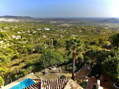 an aerial view of a villa with a swimming pool at Casa Monte Algarve Comfortable holiday residence in Loulé