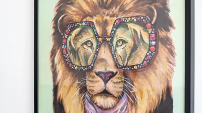 a drawing of a lion with glasses on its face at Modern Retreat 1 in Faro by Lovelystay in Faro