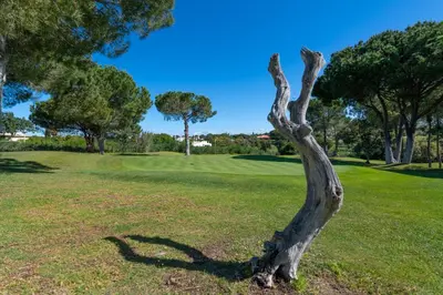 a patio with a table and an umbrella at Albufeira Balaia Golf Vilage 5 With Pool by Homing in Albufeira