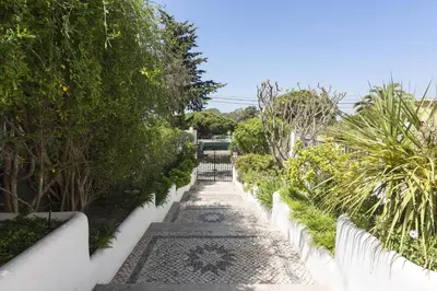 a walkway through a garden with plants and trees at Vila Norte - Private Pool by HD PROPERTIES in Vilamoura