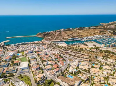 an aerial view of a town next to the ocean at white T1 - Ocean View in Albufeira