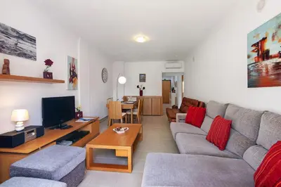 a living room with a couch and a tv at Encosta São José in Guia
