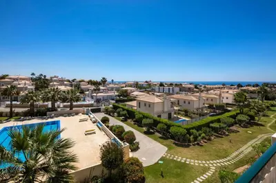 an aerial view of a villa with a resort at Lovely 2-Bed Apartment in Sao Rafael in Albufeira