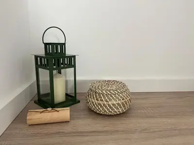 a room with two lamps and a basket on the floor at Ocean view by Charmes Penthouse in Albufeira