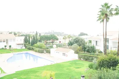 an aerial view of a yard with a swimming pool at Villa Lydika I in Albufeira