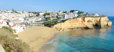 an aerial view of a beach in positano at Golden Palm Condo by BeCherish in Albufeira