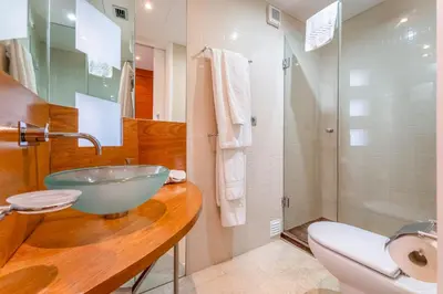 a bathroom with a bowl sink and a shower at Apartment Atlantic - Vale de Lobo in Almancil