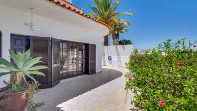 a courtyard of a house with plants and trees at Villa Frederique in Albufeira