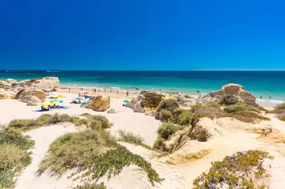 a group of people on a beach near the ocean at Villa Perla in Guia