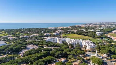 an aerial view of a city with the ocean at Açoteias Studio w Pool by LovelyStay in Albufeira