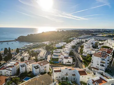 an aerial view of a city and the ocean at Atlantic Apartment in Albufeira