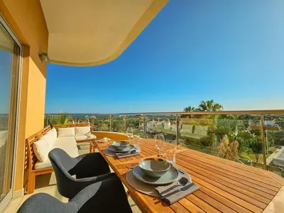 a view of a skate park from a balcony at Sea-Stretch viewing SuperKing flat by BentoBox in Albufeira
