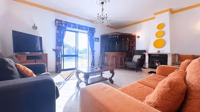 a living room with a couch and a tv at Casa das ficus in Guia