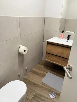a bathroom with a toilet and a sink at Faro Coast Guest House in Faro