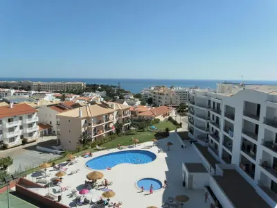 a view of the pool from the apartment at Luz do Mar in Olhos de Água