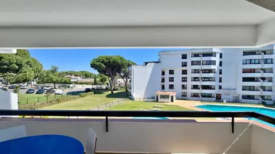 a view from the balcony of a building with a swimming pool at Tenis Golf Mar A209 - CD 309 - Sleeps 2 adults and 2 children in Vilamoura