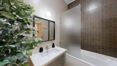 a bathroom with a sink and a large plant at Apartamento T0 MFA, 400m Praia dos Pescadores in Albufeira