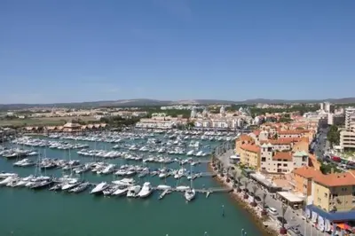 an aerial view of a harbor with boats in the water at Marina Vilamoura - Aquamar 205 - 3 Quartos in Quarteira