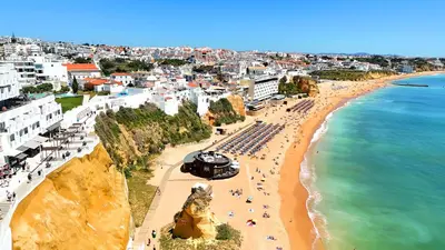 an aerial view of a beach and the ocean at Windmill Hill Cozy Townhouse by BeCherish in Albufeira