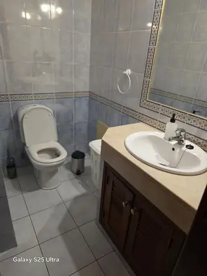 a bathroom with a toilet and a sink and a mirror at V3 Villa in Albufeira in Albufeira