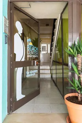 a entrance to a research center with a sign on the door at Budget Beach Center B5 in Albufeira