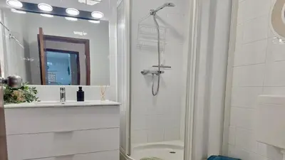 a bathroom with a shower and a sink at Vilamoura Sul CD 312 - Cleverdetails in Quarteira