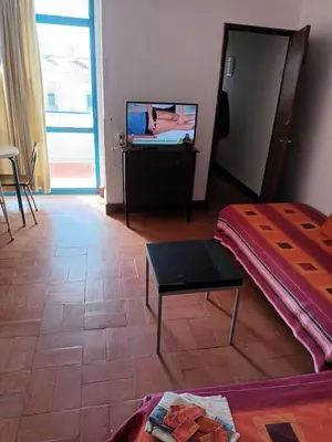 a living room with a couch and a tv at Apartamento Alto de Abufeira in Albufeira