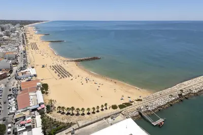 an aerial view of a beach and the ocean at Golfinho - Sea view with pool by HD in Quarteira