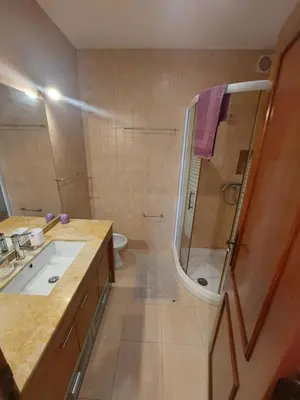 a bathroom with a shower and a sink and a toilet at Jacaranda 43-Moradia terrea in Albufeira