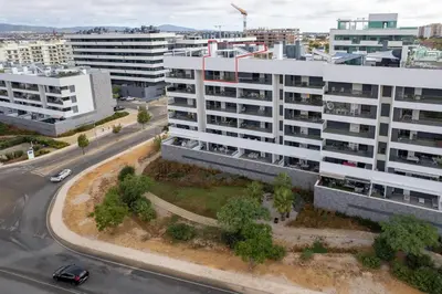 an aerial view of a city with buildings at HolidaysPT - Sunset At Lux Terrace - 2 Bedroom Apt in Faro