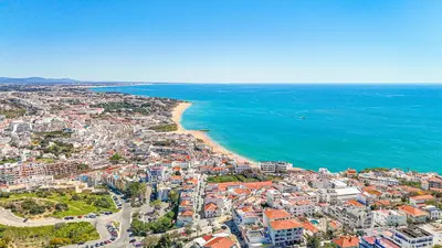 an aerial view of a city and the ocean at Romantic Studio by Moje Holiday in Albufeira