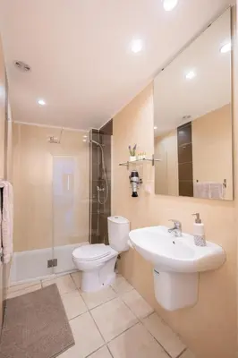 a bathroom with a toilet and a sink and a shower at Studio 39 Downtown in Faro