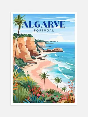 a poster of a beach with the words alcave portugal at Duplex Apartment Albufeira in Albufeira