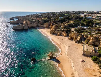 an aerial view of a beach with the ocean at Vitismar Praia Algarve in Guia