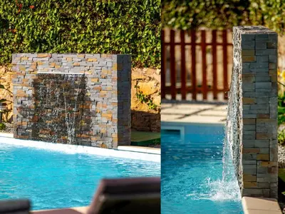 two pictures of a water fountain in a pool at Holiday Home Lotus Villa 2- Albufeira by Interhome in Albufeira