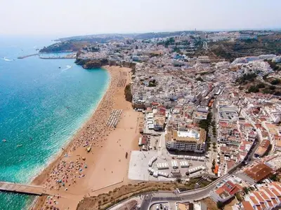 an aerial view of a beach and the ocean at Apartment Wohnung mit Terrasse by Interhome in Albufeira