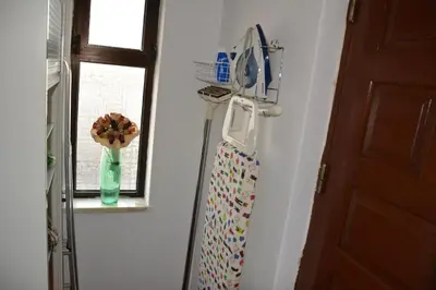 a refrigerator with magnets and a vase of flowers at Sol Nascente Apartment in Albufeira